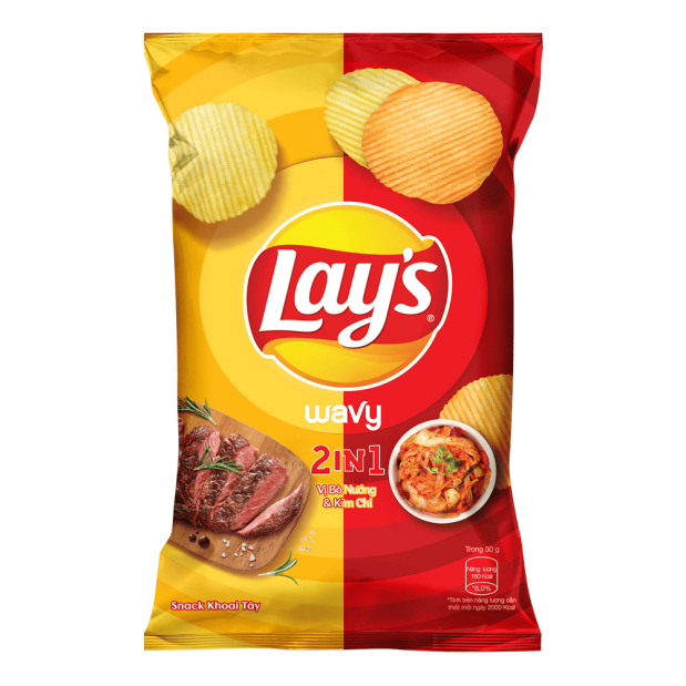 Lays Wavy 2in1 Beef Grill & Kimchi Flavored Potato Chips 45g
