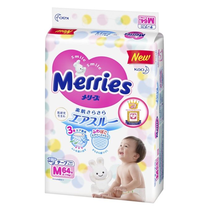 Merries Diapers Size M (6~11kg, 64 pieces)