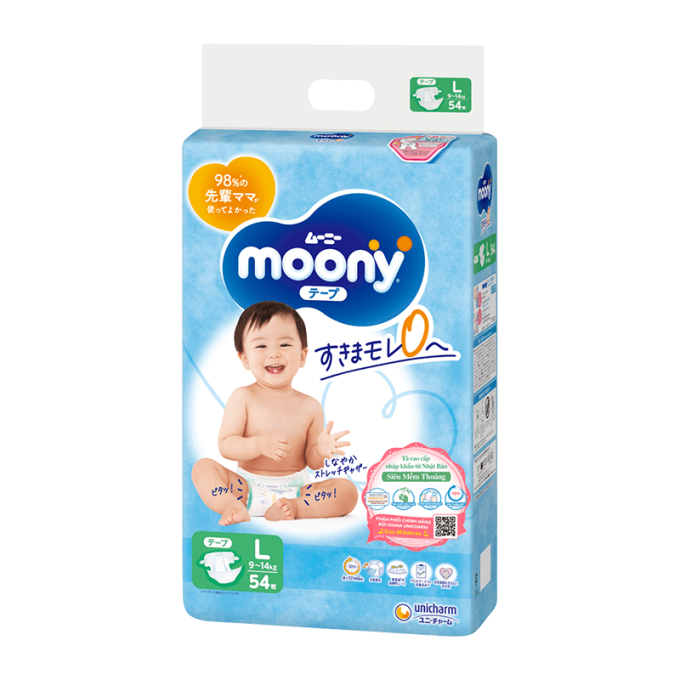 Moony Diapers Size L (9-14kg) 54 Pieces