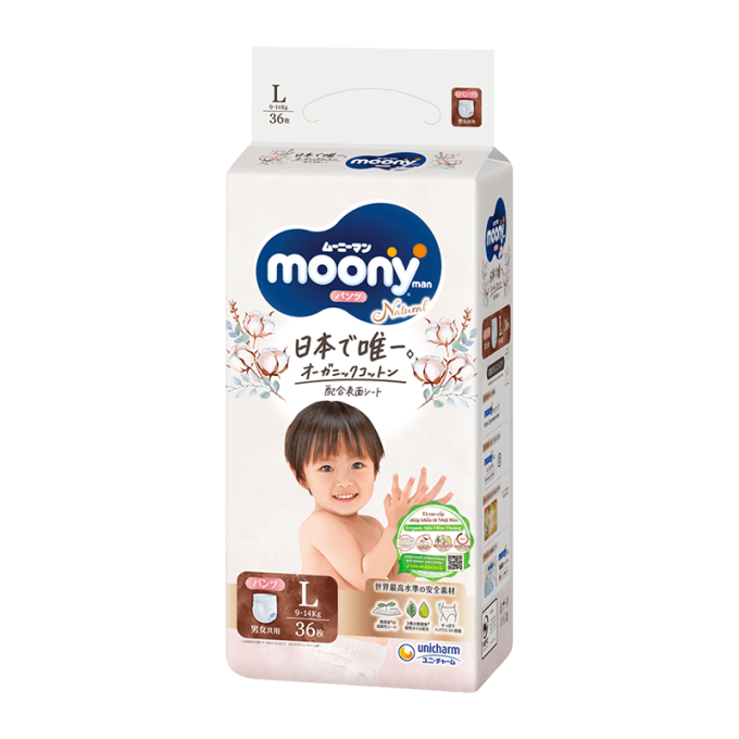 Moony Natural Pant Diapers Size L (9-14kg) 36 Pieces