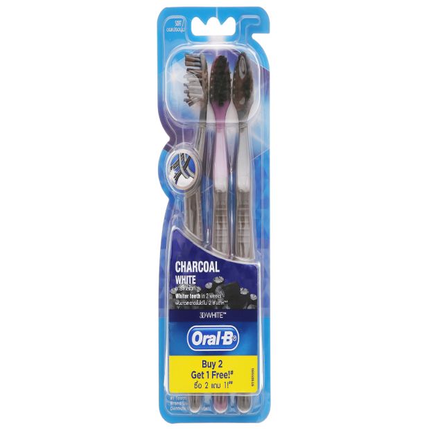 Oral-B Slimsoft Charcoal White Pack 3 Toothbrush